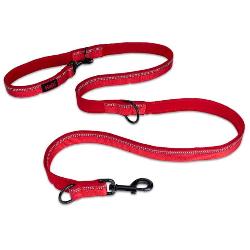 Laisse Double HALTI Rouge - Laisse Éducative Réglable pour Chien avec Coutures Réfléchissantes