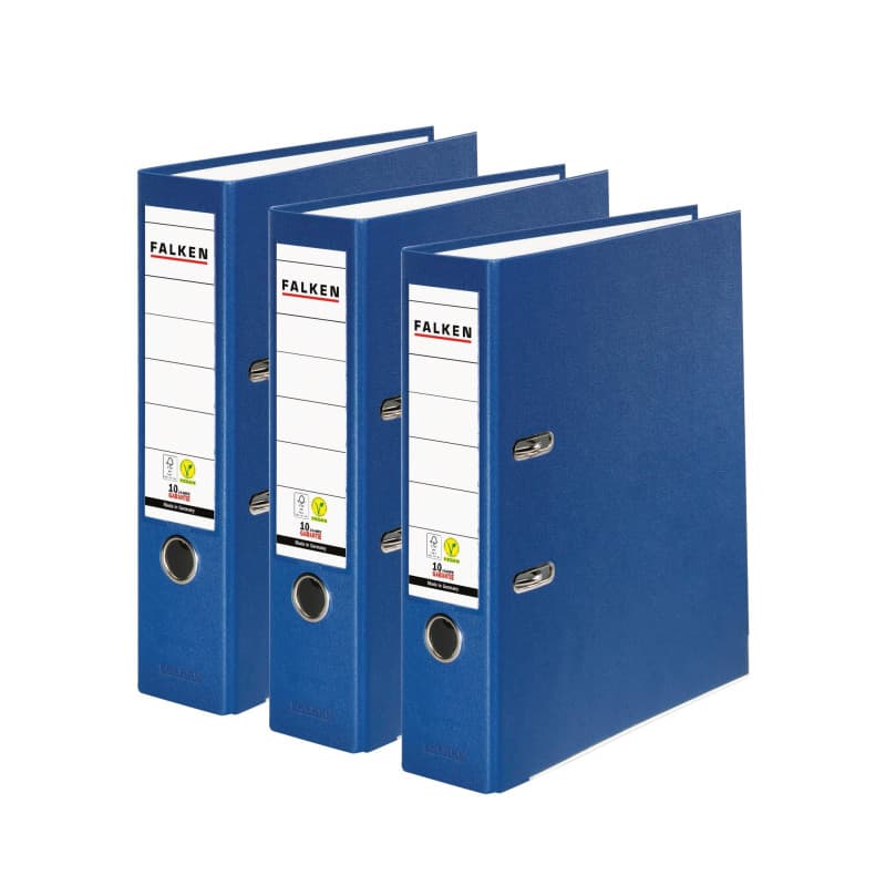 Lot de 3 classeurs en plastique bleu FALKEN - Format A4, 8 cm, Végan