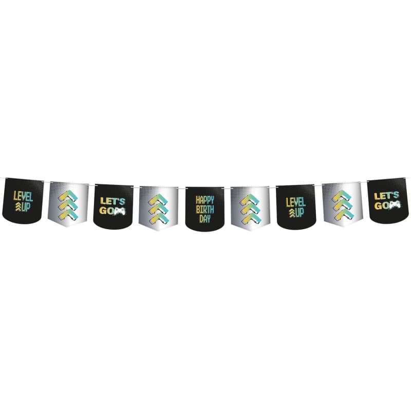 Drapeau Fanion Multicolore Level Up - 6 mètres pour Fête d'Anniversaire