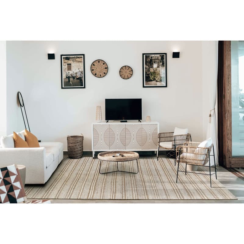 Tapis en Jute et Laine Olivia - Tissé à la Main pour Salon et Chambre, Blanc Naturel, 60x110 cm