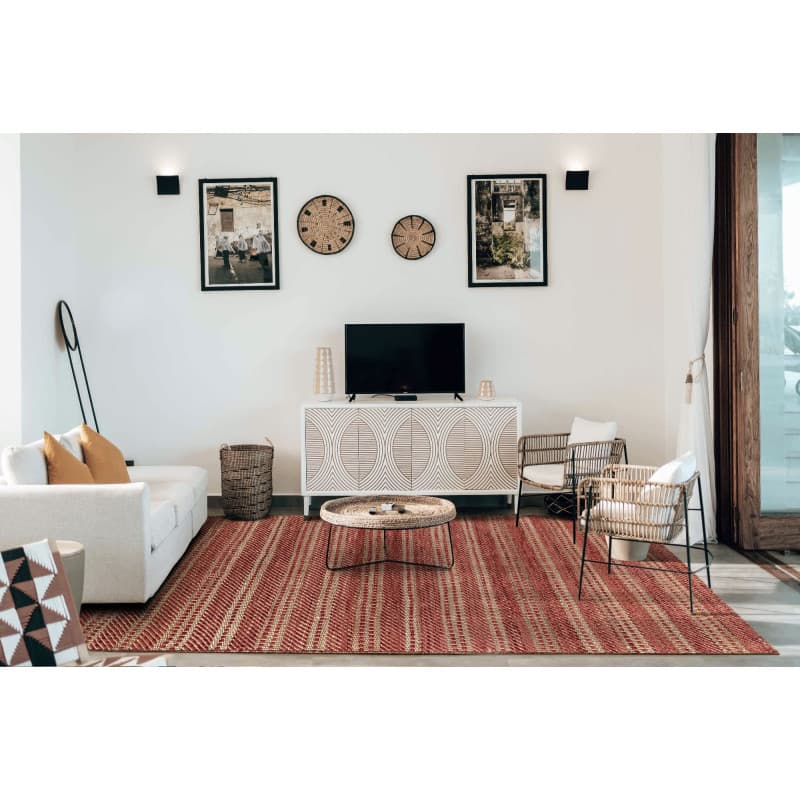 Tapis en Jute et Laine Olivia - Rouge Naturel, 120x170 cm, Tissé à la Main