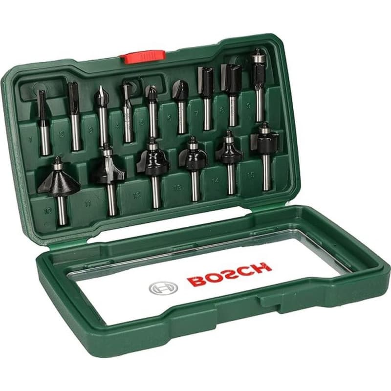 Ensemble de 15 Fraises au Carbure Bosch pour Défonceuse - Accessoires Bois