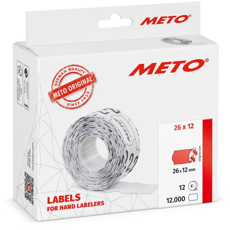 Étiquettes Adhésives Meto Rouge Fluo 26x12 mm - 12 000 Unités