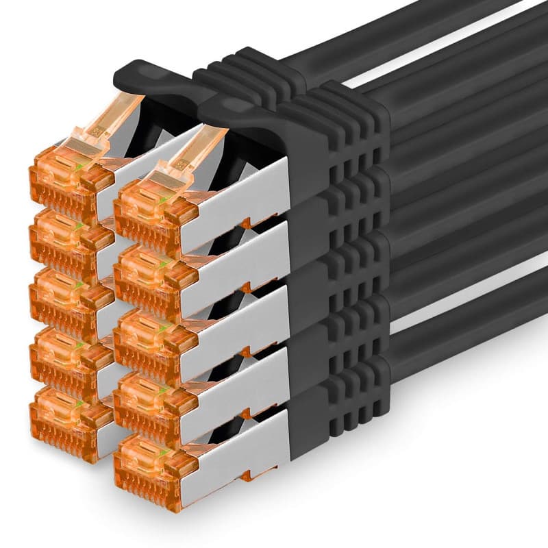 Câble Réseau Catégorie 7 1,5m - Lot de 10 - 10 GB/s SFTP RJ45 Noir