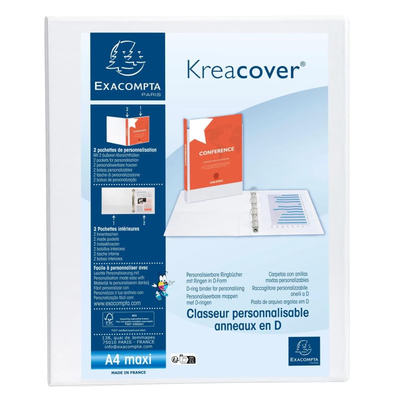 Classeur Exacompta personnalisable 2 poches - Pack de 10 - A4 Maxi - Blanc