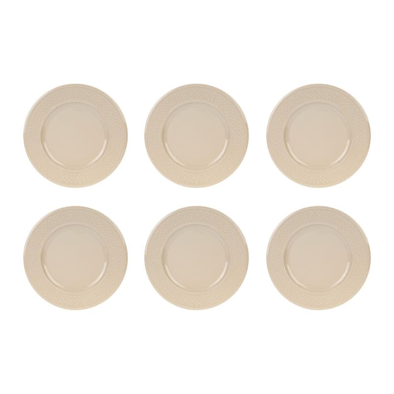 Lot de 6 Assiettes Plates Grain de Riz en Faïence Taupe - Ø 27 cm