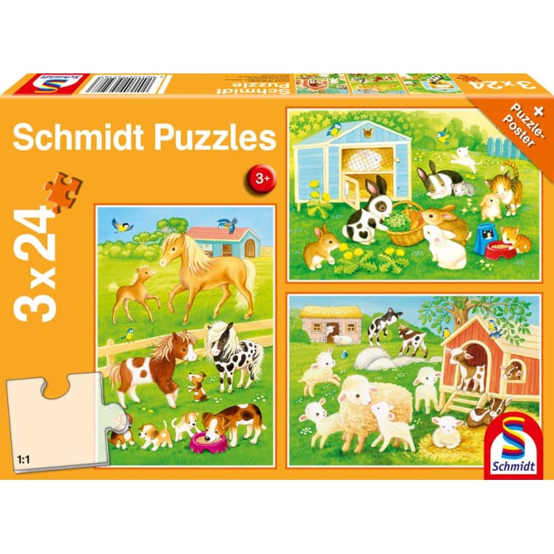 Puzzle Éducatif Schmidt pour Enfants - 3 x 24 Pièces Animaux Mignons