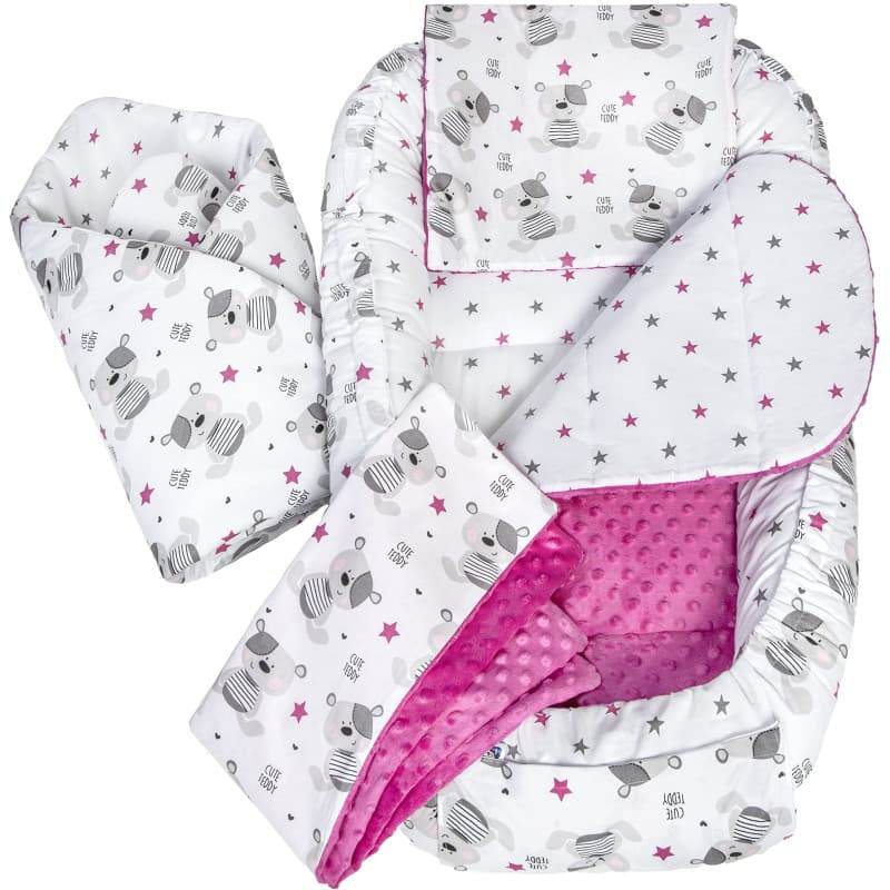 Réducteur de Lit Bébé Cocon 100% Coton Minky - 5 Éléments avec Tapis d'Éveil