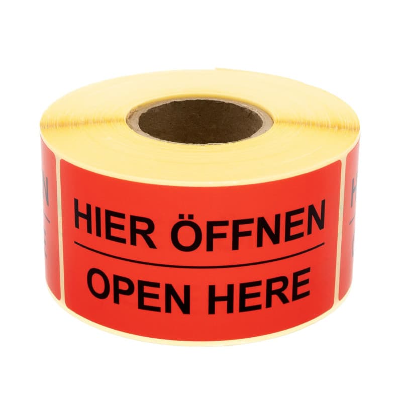 Étiquettes d'Avertissement Ouvrir Ici - 500 Étiquettes sur Rouleau 100 x 50 mm