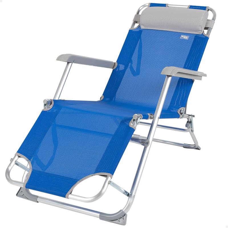 Chaise Longue Pliable AKTIVE avec Coussin - Bain de Soleil Inclinable Bleu