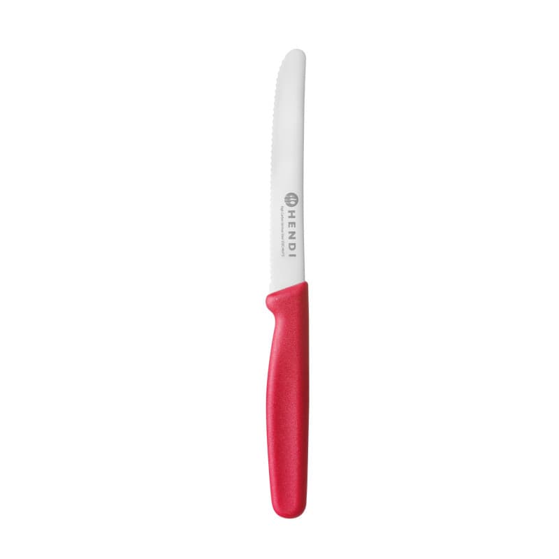 Couteau Utilitaire HENDI à Lame Dentelée - Rouge, Inox de Qualité