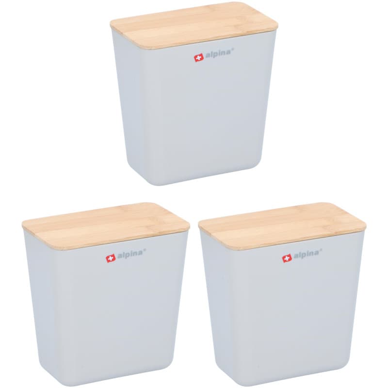 Ensemble de Boîtes de Rangement Alpina - 3 Pièces en Plastique avec Couvercles en Bambou