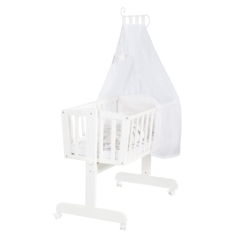 Berceau à Bascule Fox & Bunny en Bois Laqué Blanc avec Literie Complète