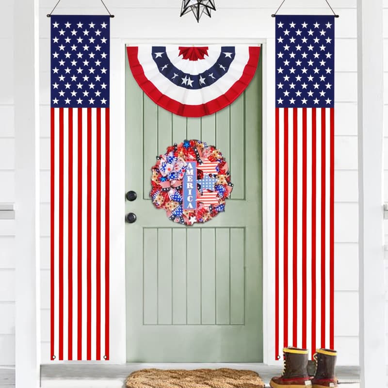 Drapeau Américain Anley avec Bannières de Porte - 2 Pièces Résistantes aux Intempéries