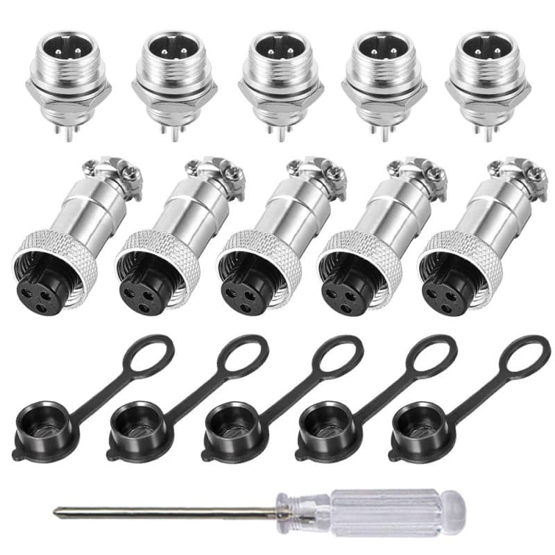 Kit de Connecteurs Aviation Aiqeer 5 Pièces 3 Broches avec Capuchons en Caoutchouc