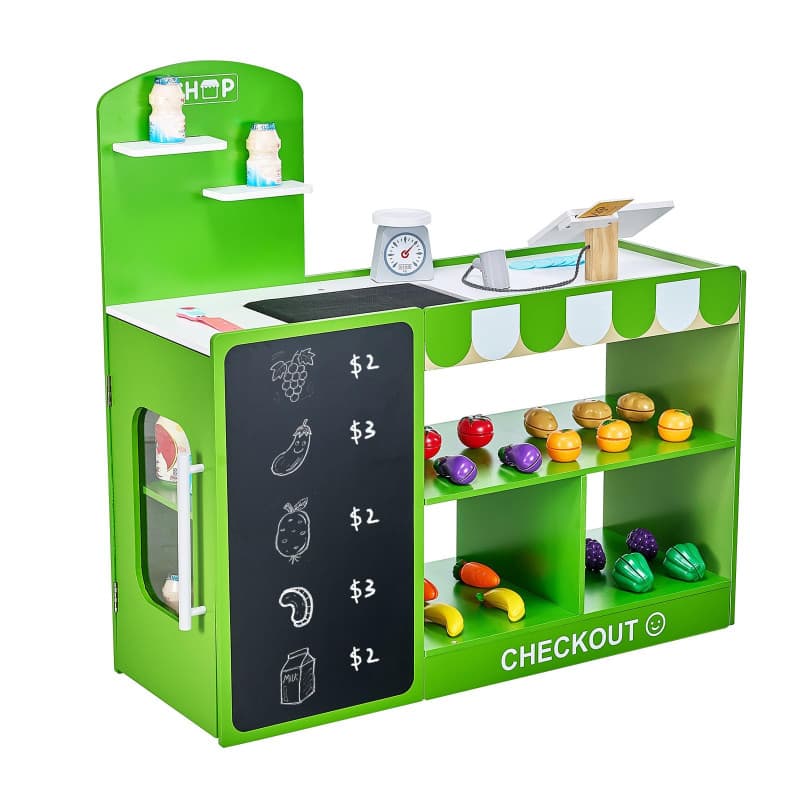 VEVOR Supermarché Enfant en Bois avec Accessoires - Jeu d'Épicerie 81,5 x 30,7 x 85 cm