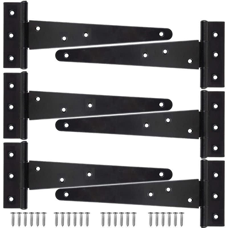 Set de 6 Charnières en T en Métal Noir pour Portails et Hangars - KAHEIGN