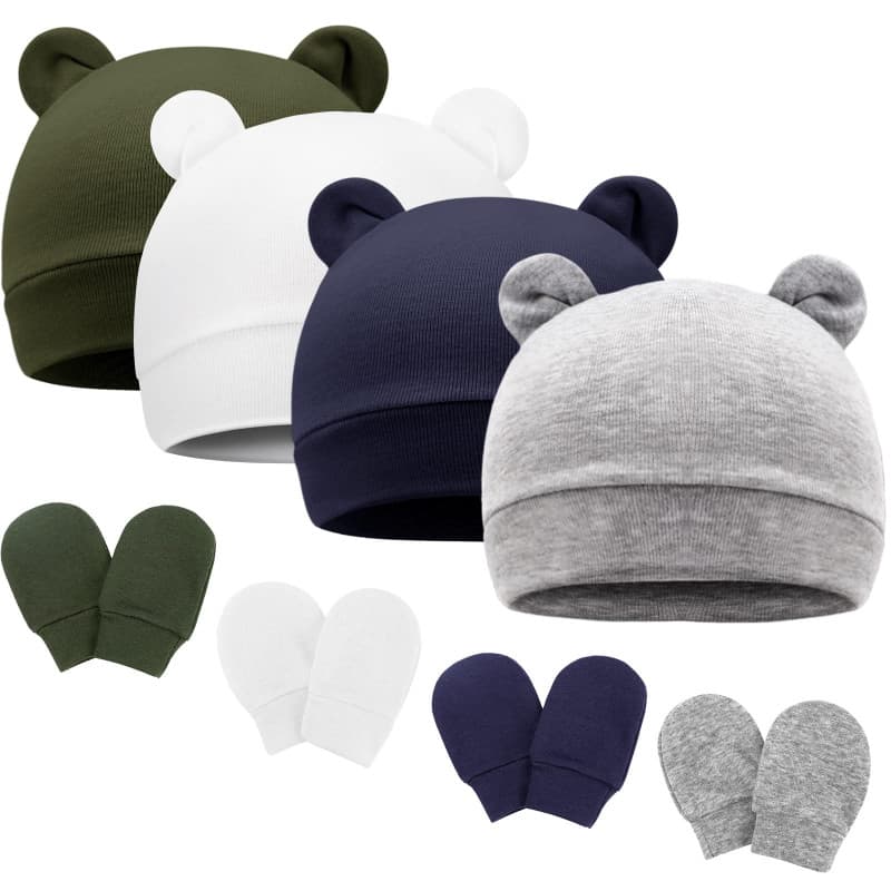 DRESHOW Bonnet et Moufles Bébé Tricotés 0-6 Mois - Doux et Confortables