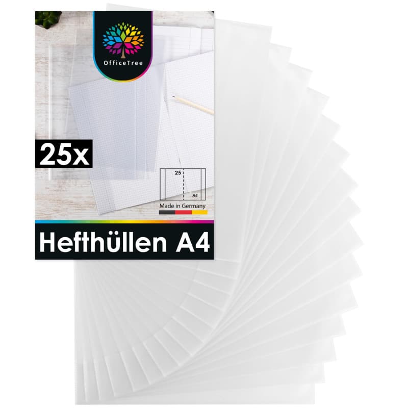 OfficeTree Protège-Cahier A4 Transparent - Lot de 25 Couvertures Résistantes