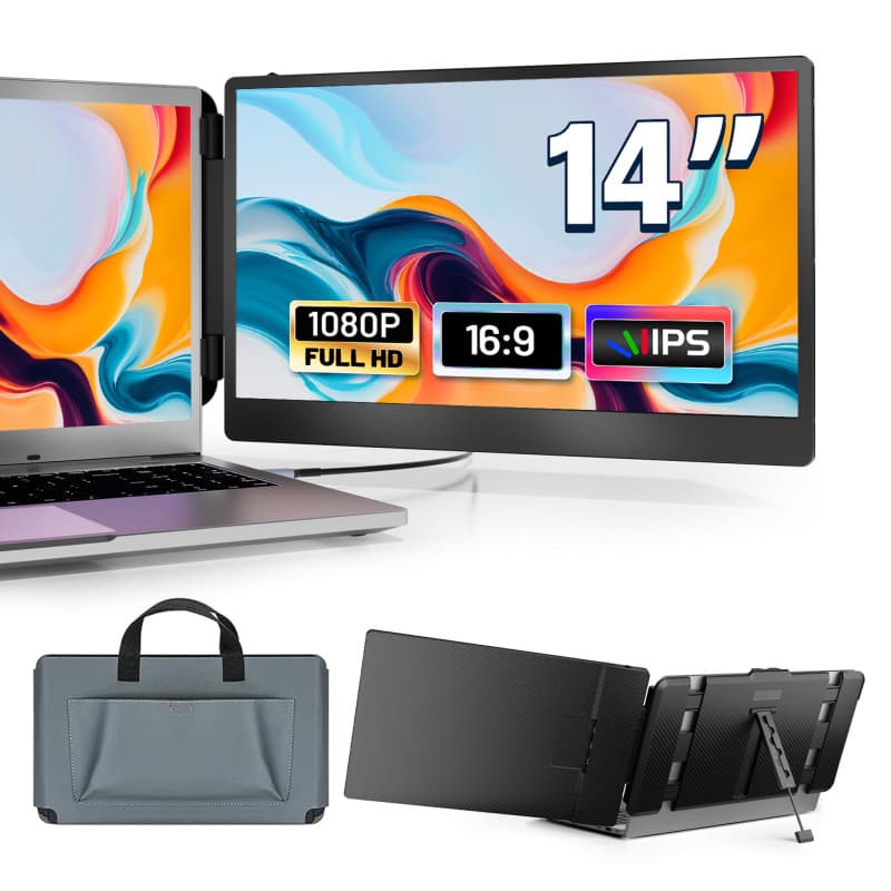 domyfan Moniteur pour Ordinateur Portable, 14 "1080P FHD Double Extension D'écran pour Ordinateur Portable, Plug and Play, pour