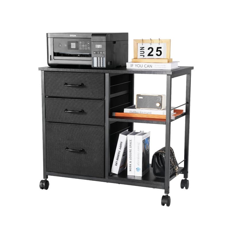 Armoire de Bureau VEVOR avec 3 Tiroirs et 2 Étagères Ouvertes - Rangement Métallique Noir