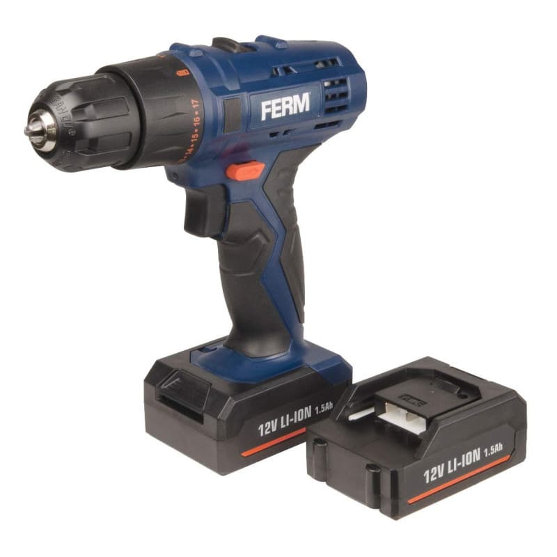 Perceuse sans fil FERM 12V avec 2 batteries Li-ion et chargeur rapide