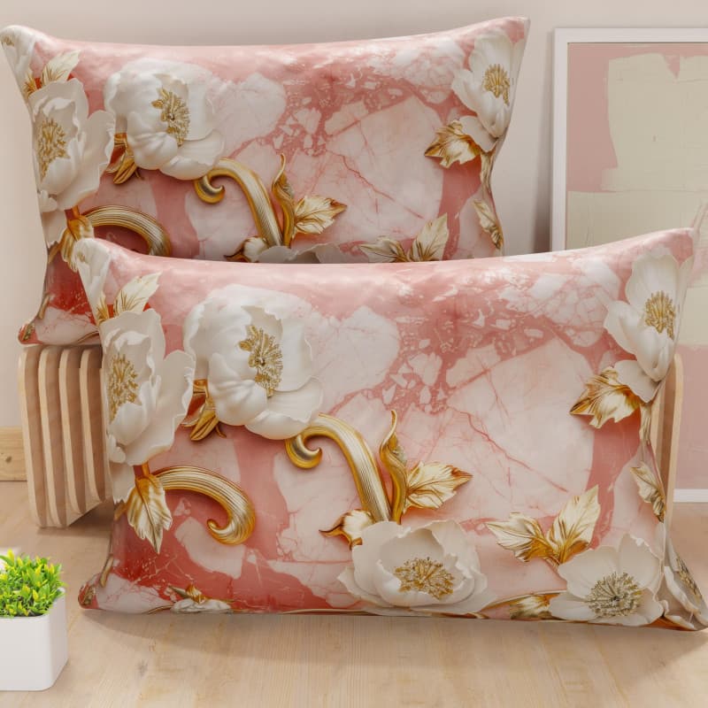 Paire de Taies d'Oreiller Florales en Microfibre - 40 x 145 cm - Fabriquées en Italie