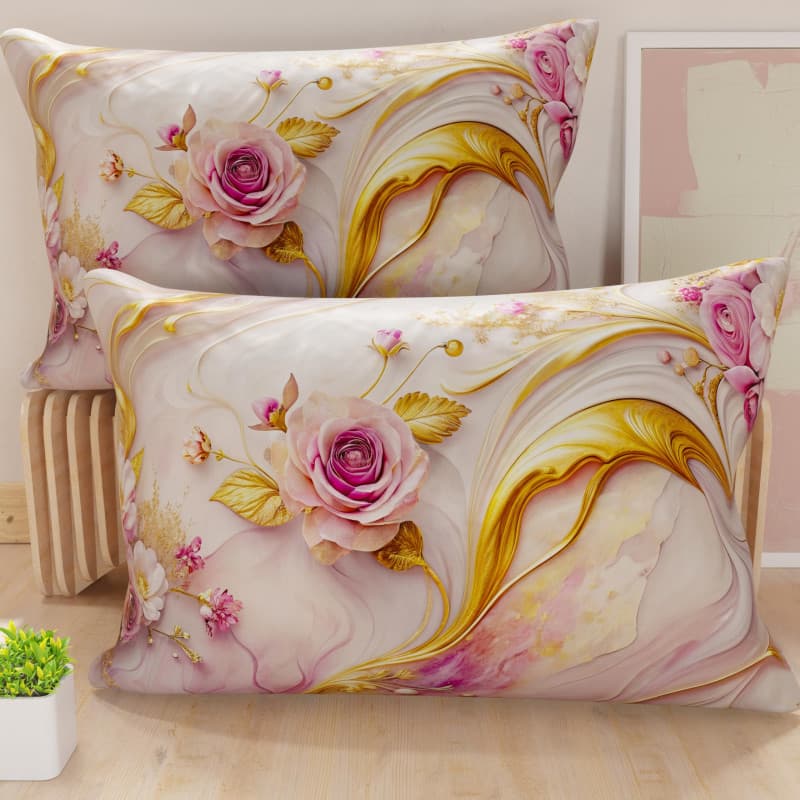 Paire de Taies d'Oreiller Florales en Microfibre - 40 x 70 cm - Fabriquées en Italie
