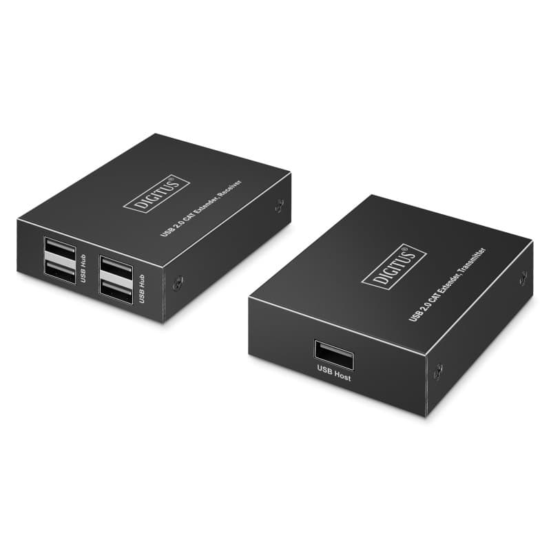 Prolongateur USB 2.0 DIGITUS avec Hub 4 Ports - Portée 150 m - Noir