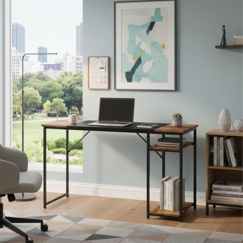 Bureau HOMYLIN 120 cm avec Étagères Marron - Espace de Rangement Optimisé