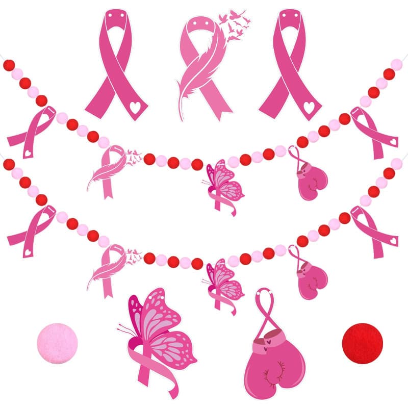 Ensemble de 3 Bannières Sensibilisation Cancer du Sein avec Ruban Rose