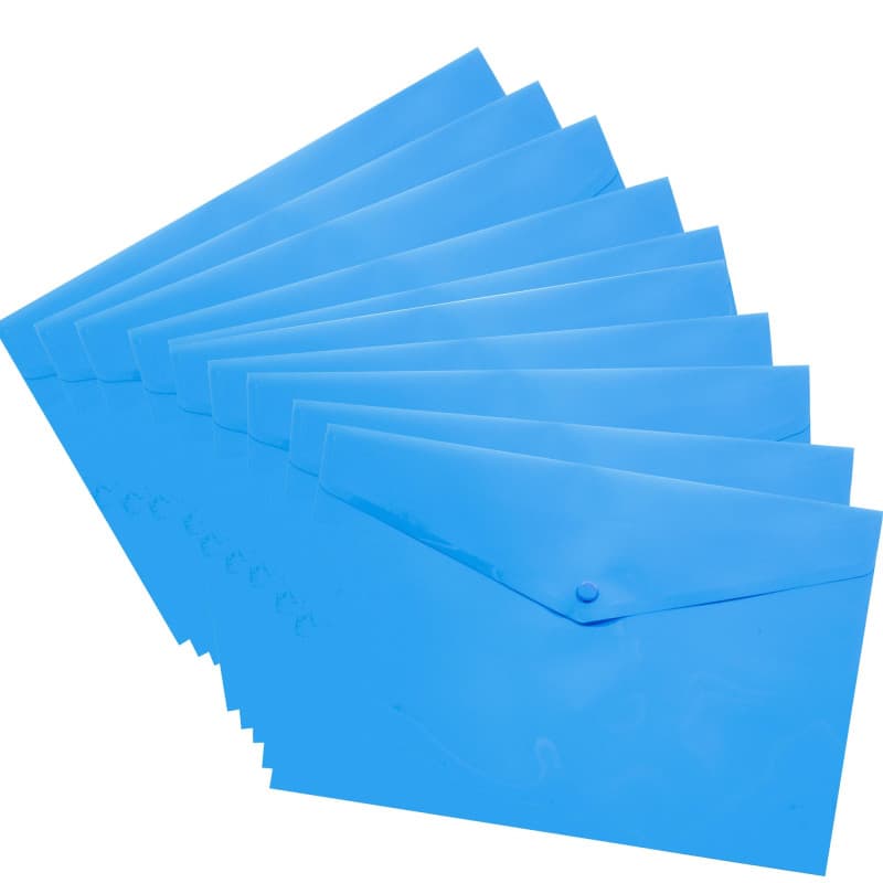 Lot de 10 Pochettes Transparentes A4+ avec Bouton-pression - 50% Recyclé - Bleu