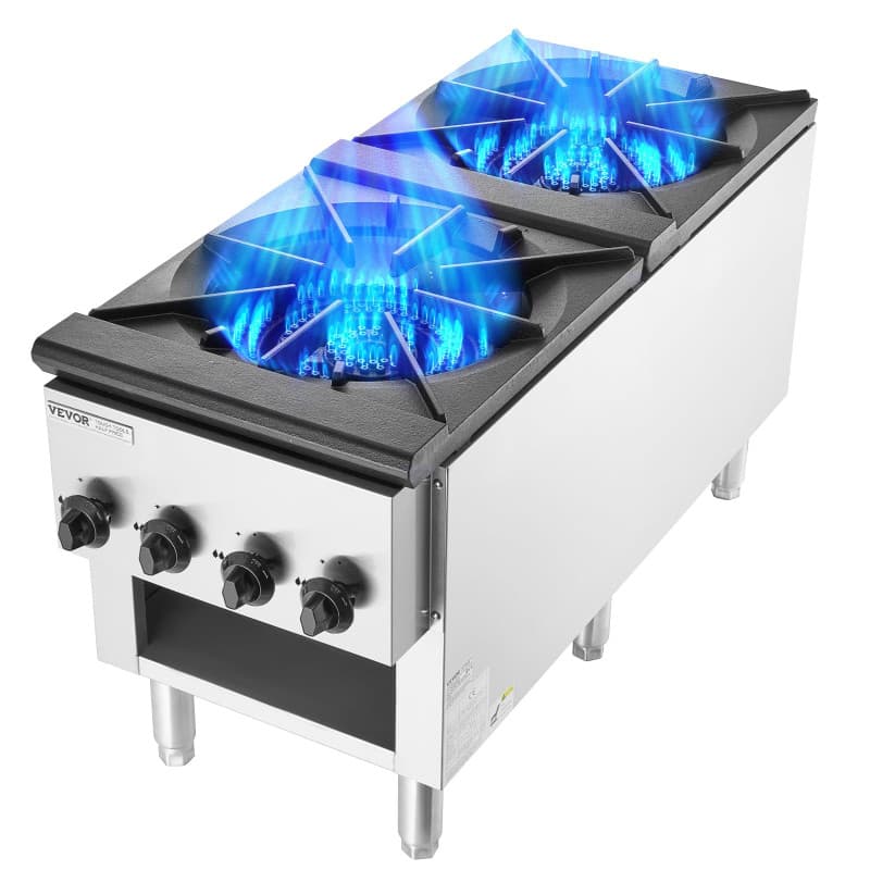 Cuisinière à Gaz Commerciale VEVOR 2 Brûleurs en Acier Inoxydable