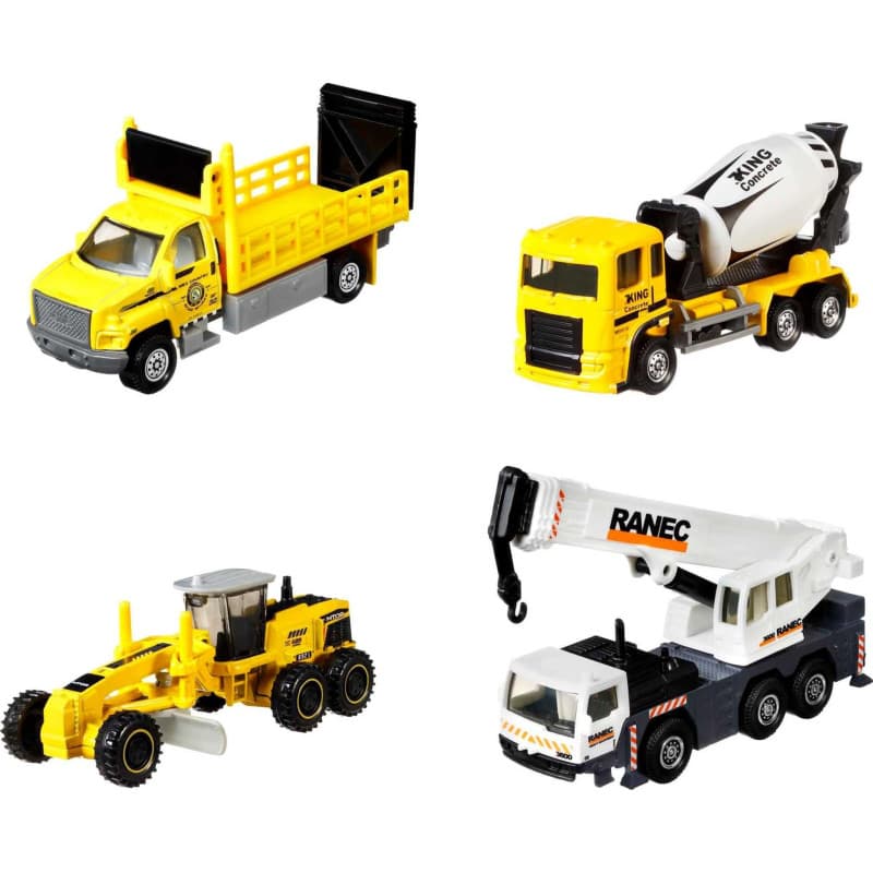 Coffret Matchbox Engins de Chantier - 4 Véhicules Articulés pour Enfants