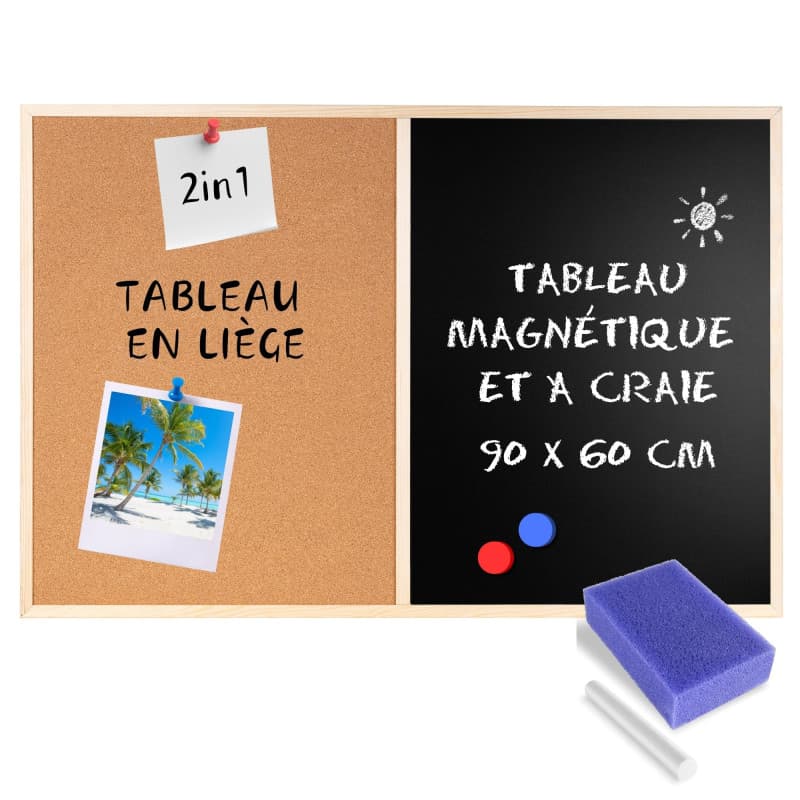 Tableau Magnétique et Ardoise Noir 90 x 60 cm - Creative Home