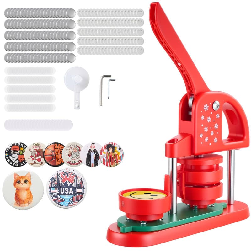 Machine à Badges VEVOR 58 mm avec 100 Kits de Consommables - Presse Épingles DIY Rouge