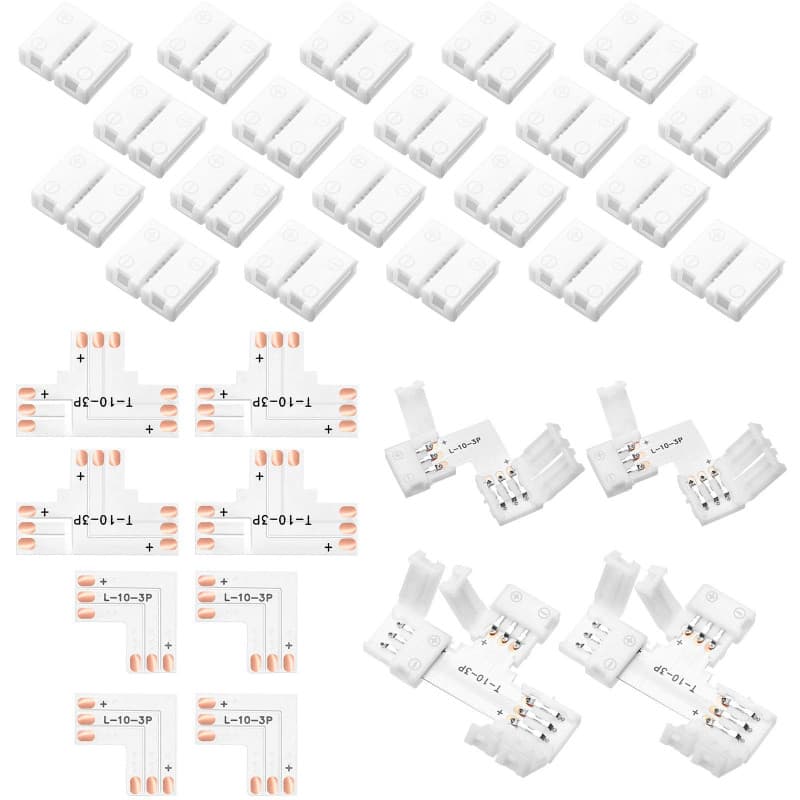 Mudder Connecteurs LED 28 Pièces - Connecteurs Sans Soudure en L et T pour Bandes 10 mm