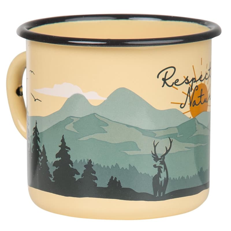 Tasse Émaillée Beige MUGSY - Respecte la Nature pour Camping et Randonnée
