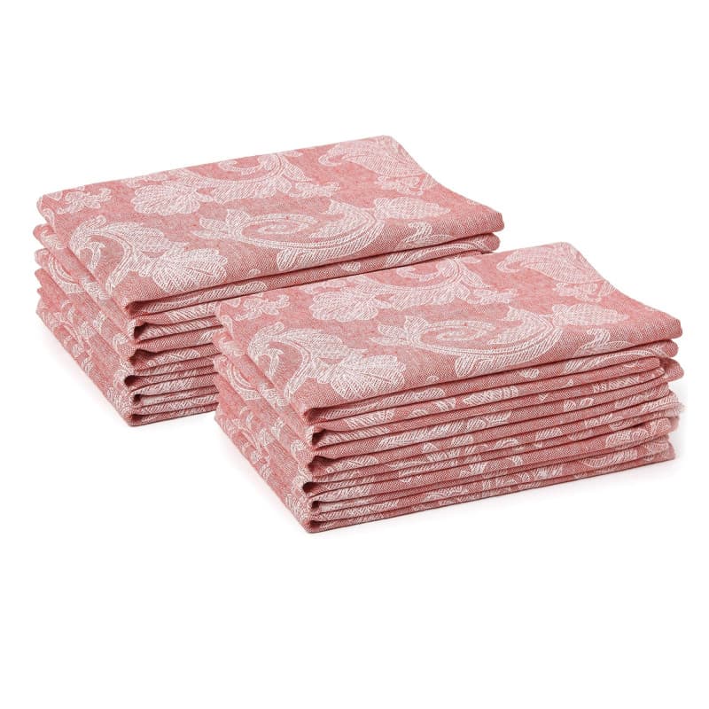Encasa XO Table à Manger Serviettes de Serviettes de 12 I Taille 45x45 cm I Floral Rouge Jacquard Style Imprimé sur Le Coton À l