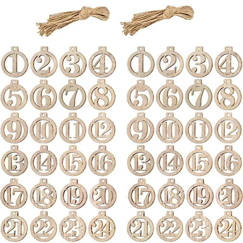 Calendrier de l'Avent en Bois HERZWILD avec Chiffres et Pendentifs