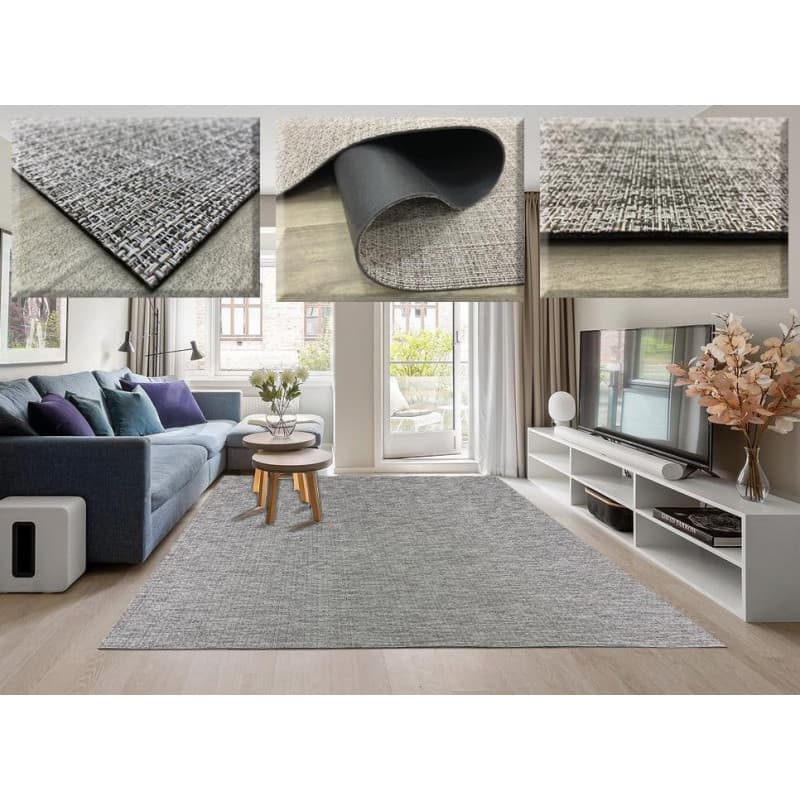 Tapis Vinyle Tressé Beige Antidérapant pour Salon et Cuisine - 240x170 cm