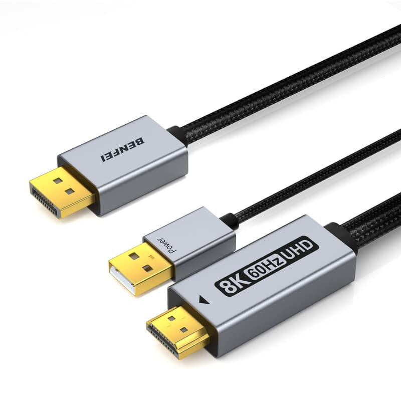 Câble DisplayPort 1.4 vers HDMI 2.1 1,8m 8K/4K avec Alimentation USB