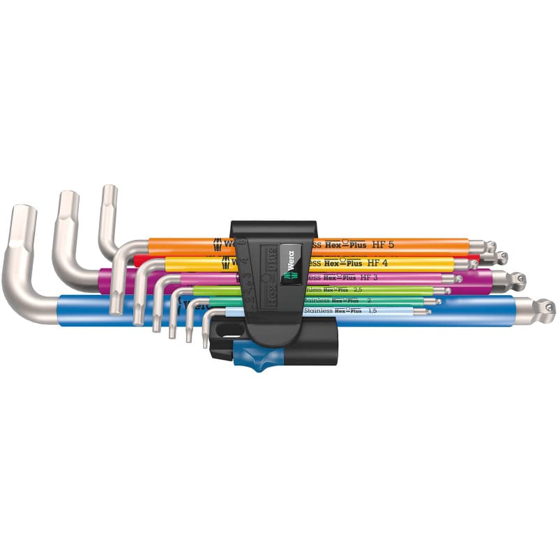 Jeu de clés coudées Wera en acier inoxydable - 9 pièces Hex-Plus Multicolour