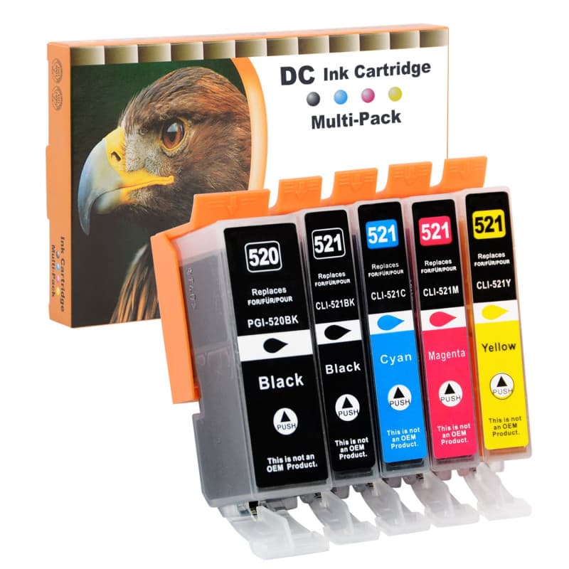 Lot de 5 Cartouches d'Encre Compatibles pour Canon Pixma - PGI-520 et CLI-521