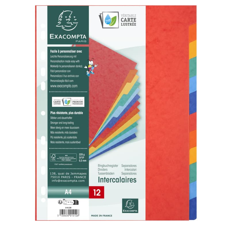 Intercalaires A4 Exacompta en Carte Lustrée Souple - 25 Onglets Neutres
