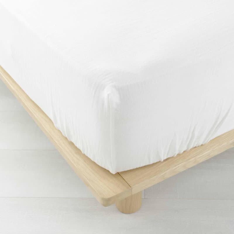 Drap Housse Angelia en Gaze de Coton Blanc 140 x 190 cm