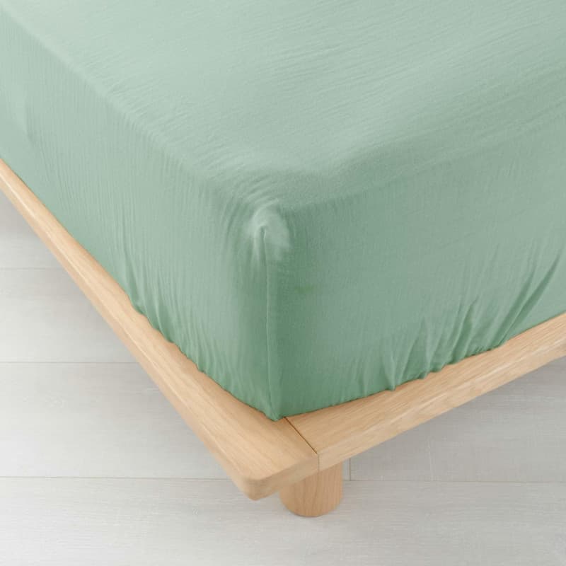 Drap Housse Angelia en Gaze de Coton Sauge - 140 x 190 cm