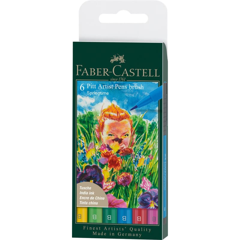 Faber-Castell Pitt Artist Pen - Crayons à encre de Chine Multicolores, Étui de 6