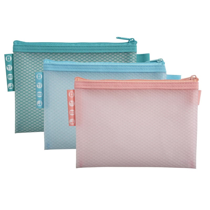 Exacompta - Réf. 37120E - Paquet de 3 pochettes EVA à fermeture éclair en plastique souple - format à classer A6 - Pour ranger d