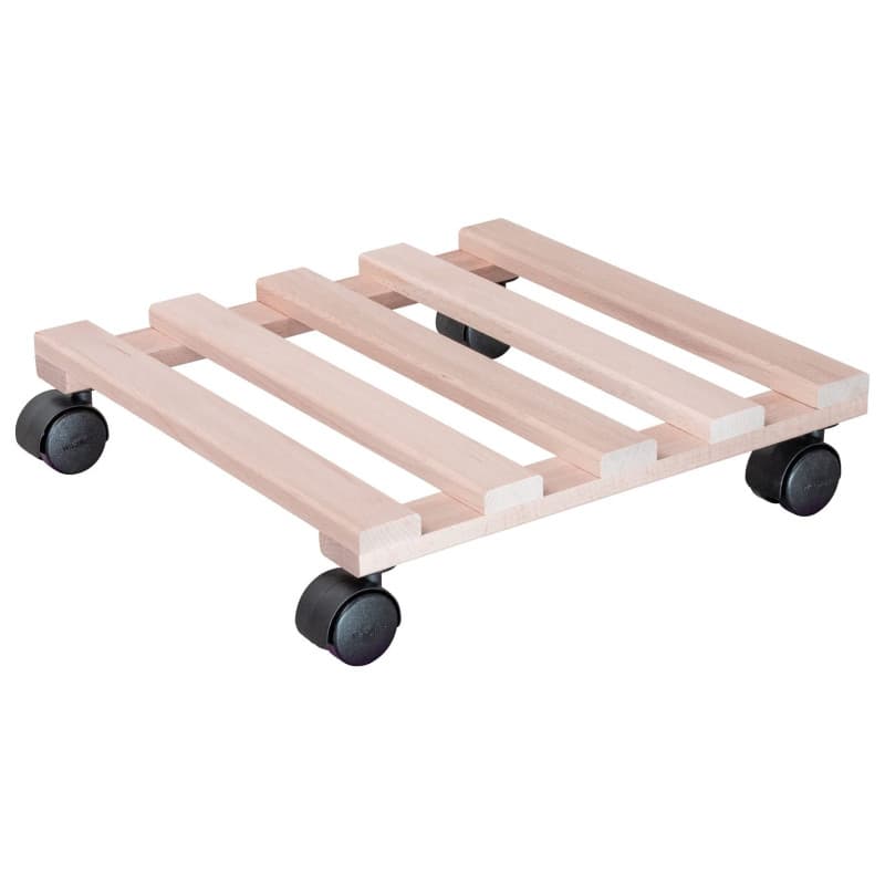 Chariot à Roulettes en Hêtre Naturel pour Pots de Fleurs - 34 x 34 cm